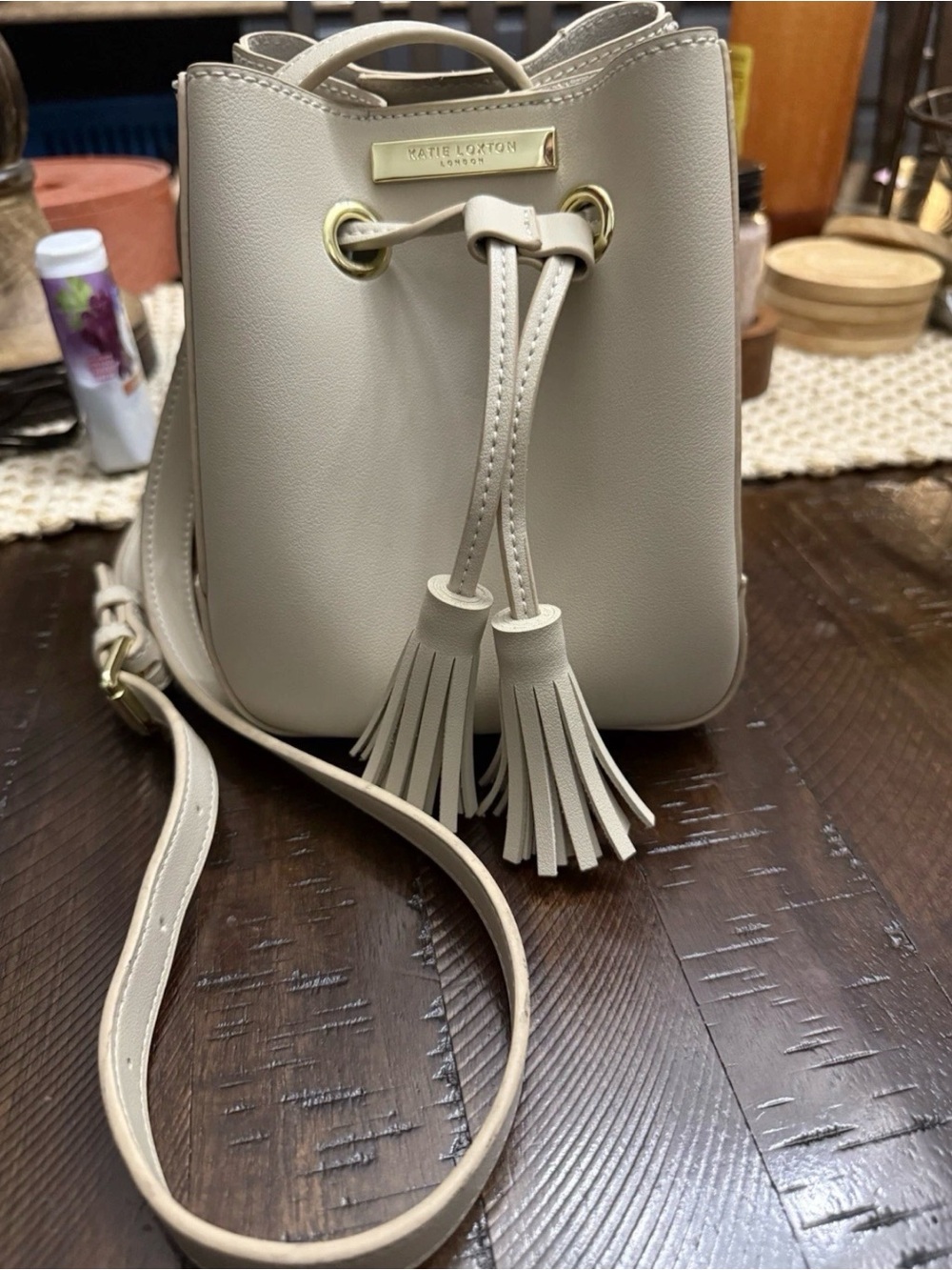 Kate Spade Cream Drawstring Tassel Crossbody Bag